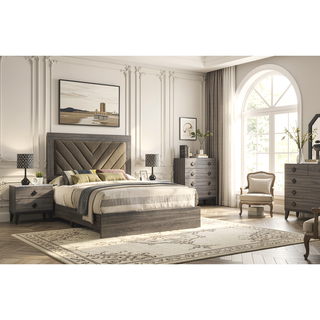 Sunvega Dark Gray Oak Queen Bed with Rustic Accents and Wood Frame