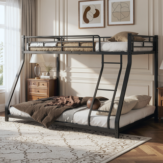 Sunvega Sturdy Metal Twin over Twin Bunk Bed with Safety Guardrail and Noise Reduced