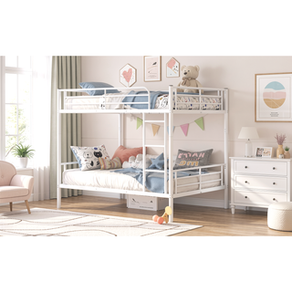 Sunvega Full Over Full Metal Bunk Bed with Chrome Finish and Guardrails