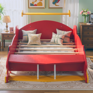Sunvega Twin Size Race Car Platform Bed with Wheels and Safety Rails