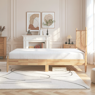 Sunvega Mid-Century Modern Design Full Platform Bed with Vertical Slats Headboard