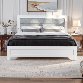 Sunvega White Queen Upholstered Bed with Modern LED Accent Lighting