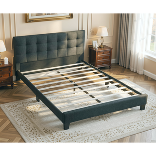 Sunvega Modern Light Gray Upholstered Tufted Headboard California King Platform Bed