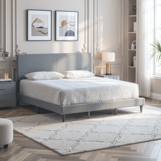 Sunvega White Faux Leather Upholstered Queen Bed with Adjustable Headboard