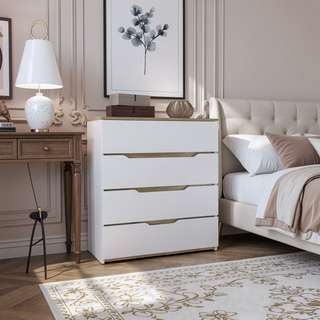Sunvega White and Light Oak Four-Drawer Dresser with Superior Top
