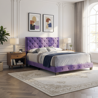 Sunvega Purple Transitional Queen Bed with Vibrant Finish and Sturdy Support