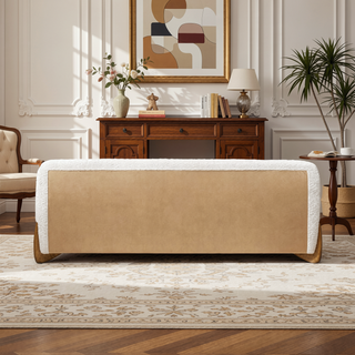 Sunvega Modern Puffy Platform Bed with Arched Headboard in Ivory White Boucle