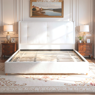 Sunvega King Platform Bed Frame with Cushioned Headboard and Solid Wood Feet