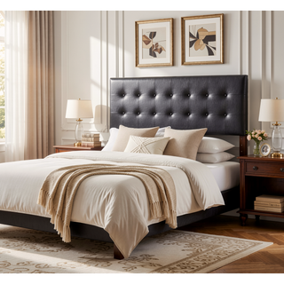 Sunvega Pink Faux Leather Tufted Panel Headboard with Adjustable Height