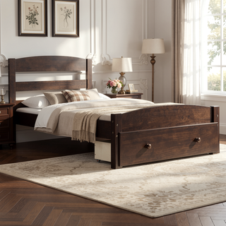 Sunvega Twin Bed Frame with Storage Drawer and Wood Slat Support No Box Spring Needed