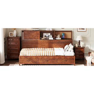 Sunvega Twin Size Wooden Daybed with 3 Storage Drawers and USB Ports