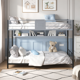 Sunvega Twin over Twin Bunk Bed with Metal Frame and Guardrails for Safety