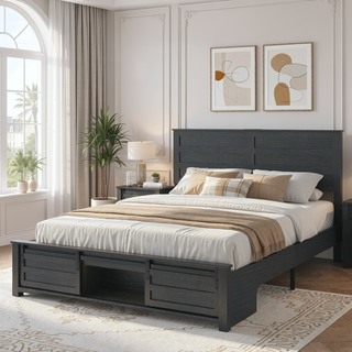 Sunvega Queen Bed Frame with Upholstered Headboard and LED Lighting Charging Station