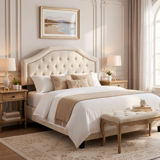 Sunvega Queen Size Upholstered Headboard with Tufted Diamond Stitch and Nailhead Trim