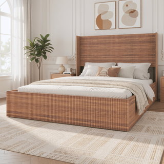 Sunvega Queen Wood Platform Bed Frame with Lift Storage and Chic Headboard