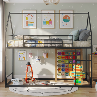 Sunvega Sturdy Metal Twin over Twin Bunk Bed with Safety Guardrail and Ladder