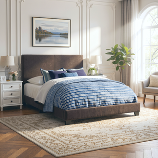 Sunvega Low Profile Leatherette Upholstered Twin Panel Bed with Stitched Details
