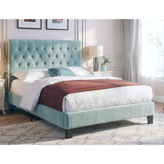 Sunvega Blue Full Upholstered Bed with Transitional Style for Bedroom