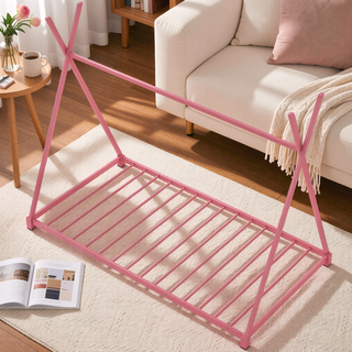 Sunvega Pink Twin Size House Platform Bed with Sturdy Triangle Structure