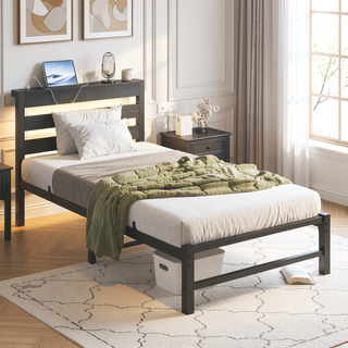 Sunvega Twin Size Heavy Duty LED Bed Frame with USB Charging and Headboard