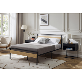 Sunvega Open Frame Metal and Wood Platform Bed with Headboard and Footboard, King, Brown