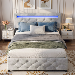 Sunvega Full Size Upholstered Platform Bed Frame with Headboard and USB Charging