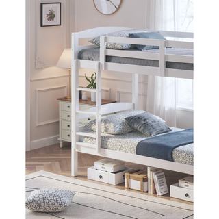 Sunvega Twin Over Twin Transitional Bunk Bed with Arch Slat Design White Finish
