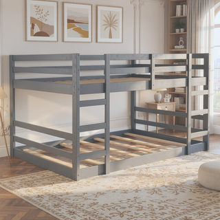 Sunvega Full Over Full Bunk Bed with Ladder in Solid Pine Wood Frame