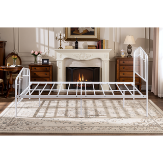 Sunvega Contemporary Full Size Metal Bed with Full Metal Construction and White Finish