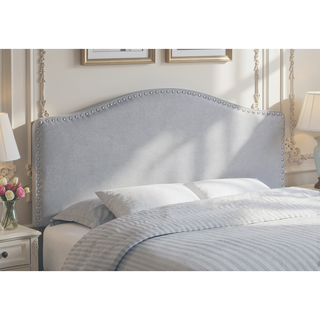 Sunvega Upholstered Grey Leather Look Headboard with Chrome Nailhead Trim for Full Size Bed