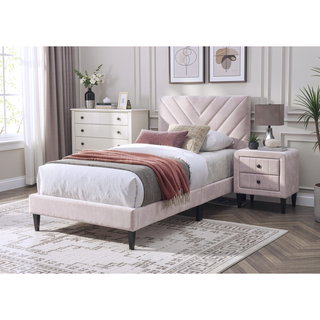 Sunvega Adjustable Velvet Upholstered Twin Bed with 12-Slat Support System