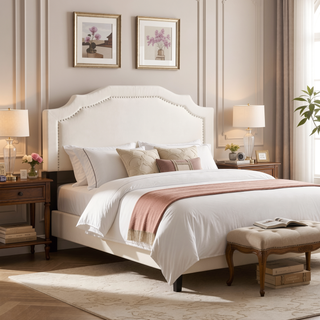 Sunvega Upholstered Queen Size Headboard with Durable Metal Legs and Nailhead Trim