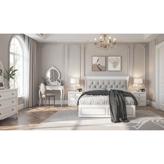 Sunvega Contemporary White Queen Size Platform Bed with LED Light Headboard
