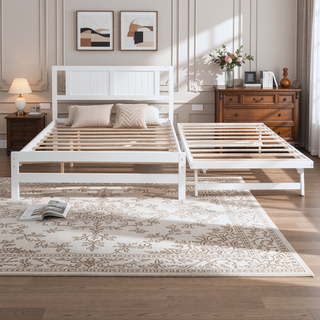 Sunvega Full Size Platform Bed with Adjustable Trundle and Headboard in Gray
