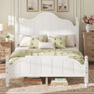 Sunvega Vintage Queen Bed Frame with Headboard and Slats Support