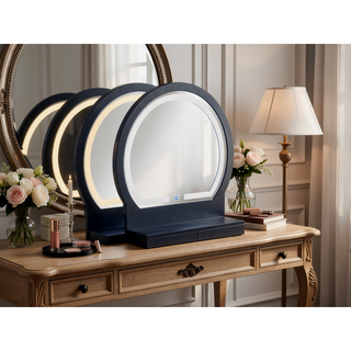 Sunvega Modern Luxury White Vanity Table Set with Built-in LED-lit Mirror and Stool