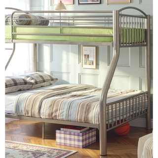 Sunvega Contemporary Metallic Gold Twin Over Full Metal Bunk Bed with Bold 3" Tube Rails