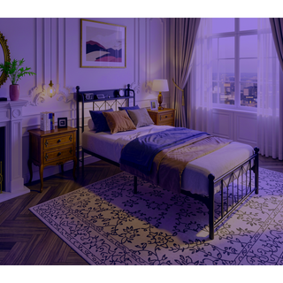 Sunvega Twin Bed Frame with LED Headboard Charging Station and Storage Space