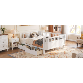 Sunvega Full Size Wood Platform Bed for Kids with Rails and Storage Drawers