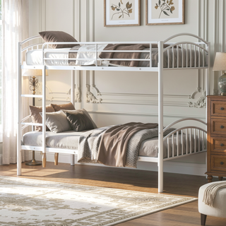Sunvega Twin Over Twin Metal Bunk Bed with Chrome Finish Separates into Two Beds