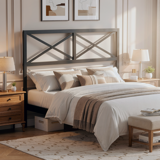 Sunvega Mid-Rise All-Steel Headboard with Matte Black Finish and X-Back Design