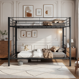 Sunvega Twin Over Twin Metal Bunk Bed with Double Guard Rails and Ladder