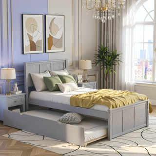 Sunvega Twin Size Platform Bed with Trundle in Espresso Made of Solid Wood