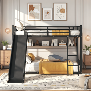 Sunvega Durable Metal Twin over Twin Bunk Bed with Fun Slide
