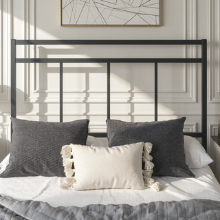 Sunvega Sleek Black Metal Twin Platform Bed with Headboard for Compact Spaces