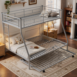 Sunvega Twin over Full Bunk Bed with Twin Trundle and Two Ladders