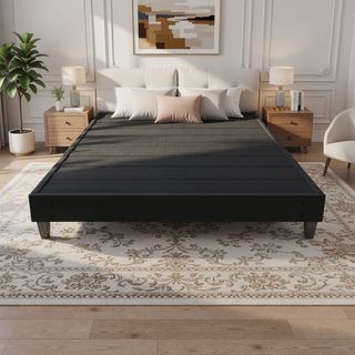Sunvega Easy Assembly Modern Faux-Wood Legs Fabric Covered Twin Bed Frame