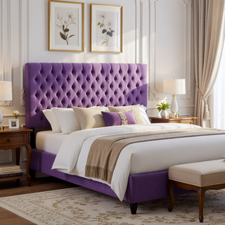 Sunvega Modern Button Tufted Upholstered Queen Size Bed Headboard with Adjustable Legs