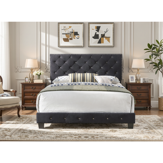 Sunvega Elegant Transitional Queen Bed In Black With Sturdy Frame