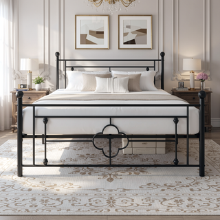 Sunvega Black Finish Twin Platform Bed Canopy Metal Frame Modern Traditional